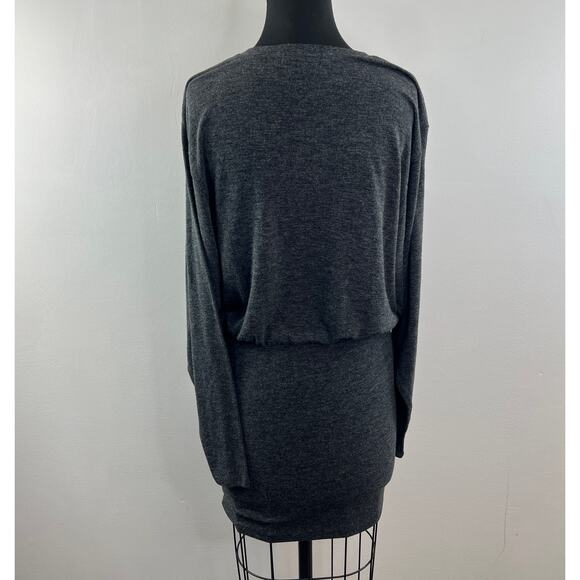 Something Navy Gray Tulip Dress Stretch Ruched Crew Neck Drop Shoulder S Small - Picture 5 of 8